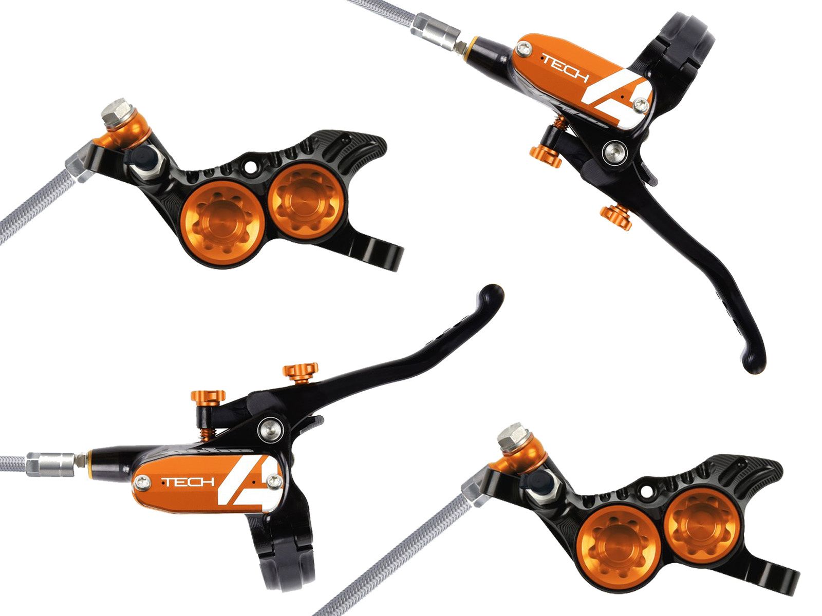 Freno Tech 4 V4 Disc Brake, Delantero y Trasero - 74mm, Naranja