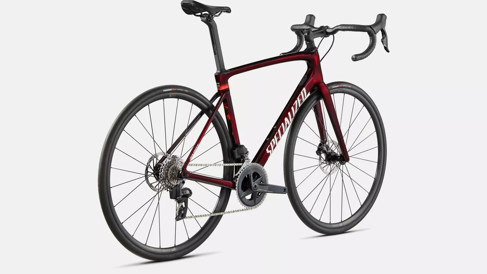 Bicicleta Roubaix Comp-SRAM Rival eTap AXS, Gloss Red Tint Carbon Metallic White Silver