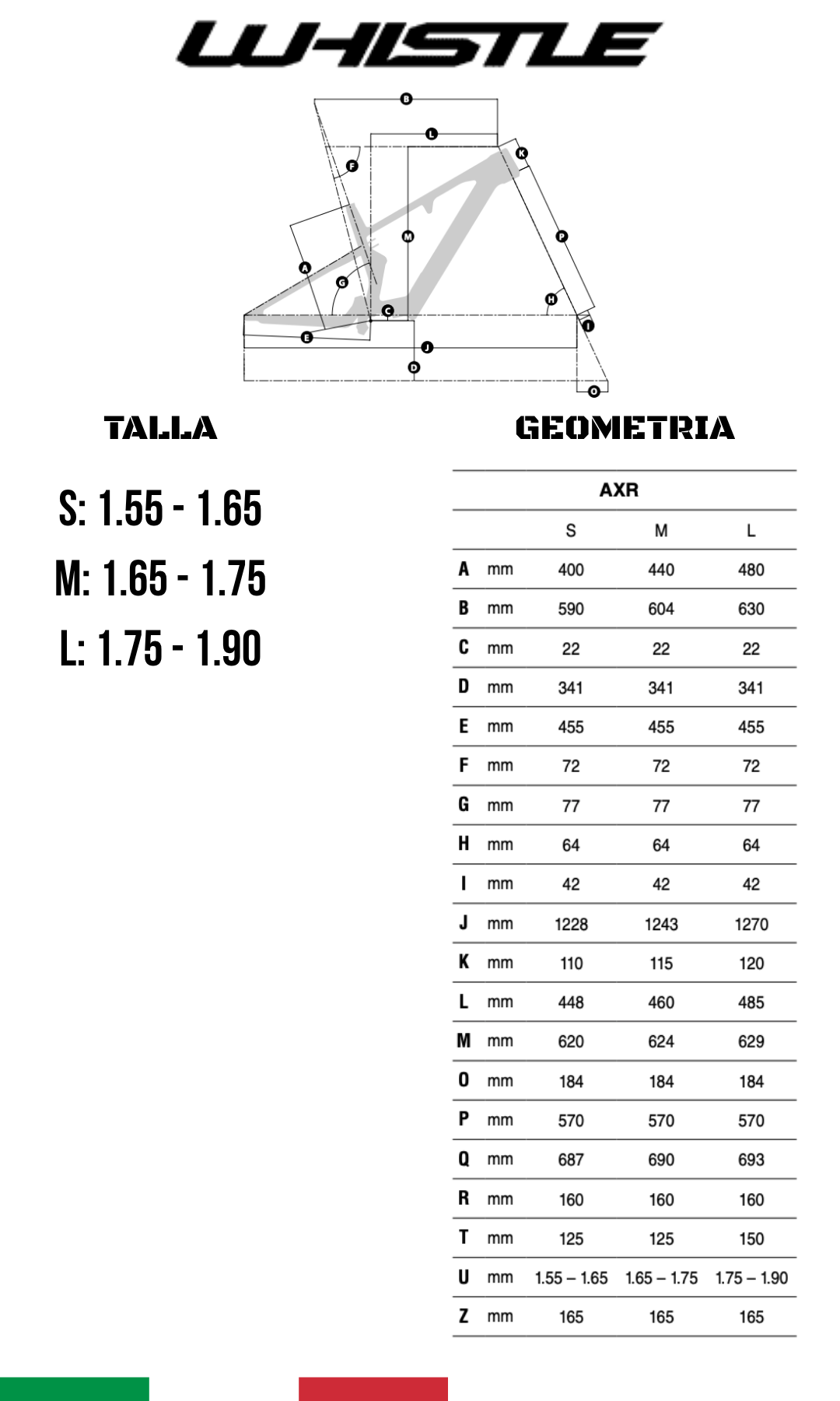 Whistle AXR: geometría y guía de tallas S, M, L